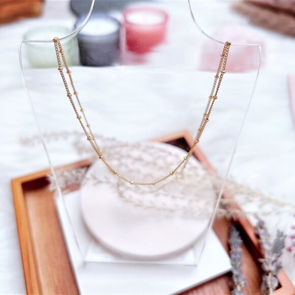 New 14K Yellow Gold Filled Satellite Beaded Curb Chain Necklace - Picture 2 of 4